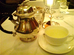 Large silver pot of fresh mint tea