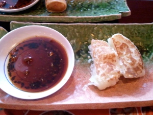 Veggie gyoza (you get 4 but I had begun eating before remembering to take a photo) with dipping sauce