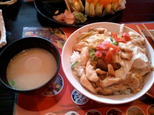 Miso soup and a hearty Oyako don