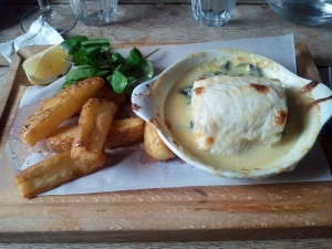 Delicious but bad for the arteries haddock gratin and hand cut chips